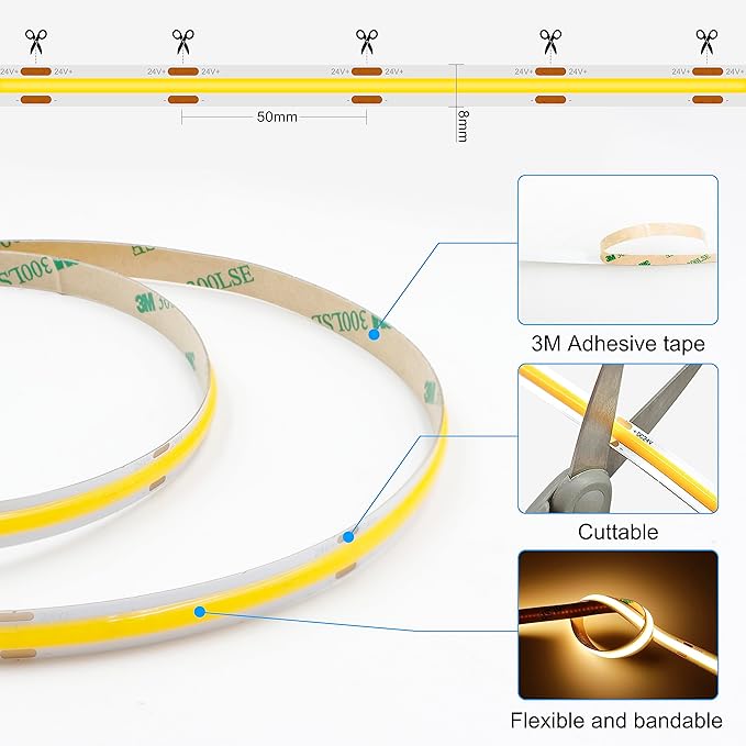 AXMOTUT 32.8ft COB LED Strip Light Warm White, High Bright LED Strips - Image 5