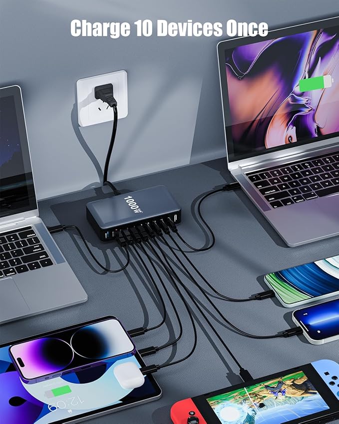 1000W USB C Charger Block, 10-Port USB C Charging Station GaN IV Travel - Image 3