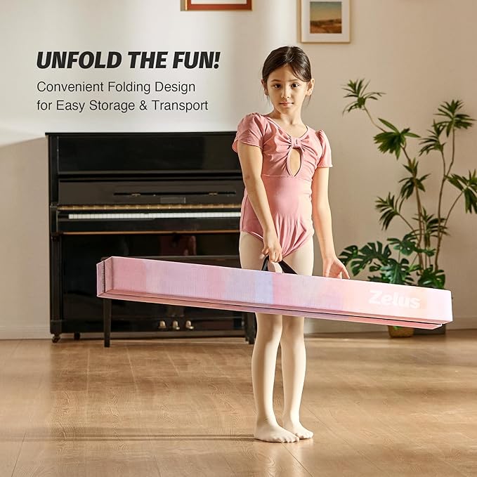 ZELUS 8' Folding Gymnastics Balance Beam, Floor Balance Beam w/Carry Handles - Image 3