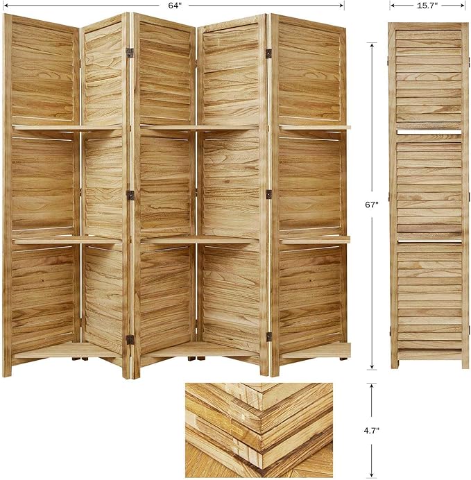 Partition Room Dividers, Folding Wood Privacy Screen - Image 5