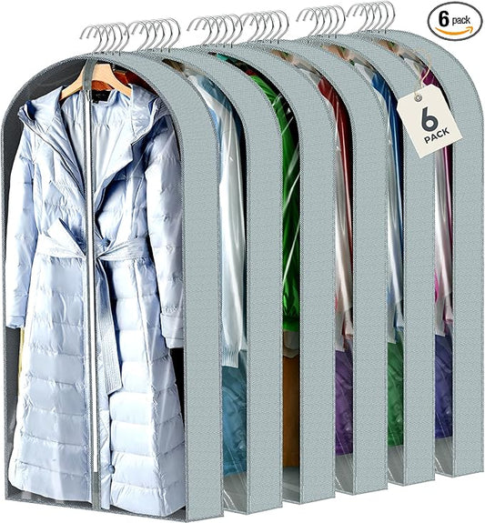 6 Pcs 60" Garment Bags for Hanging Clothes, Garment Bags Shoulder Covers by AURUZA