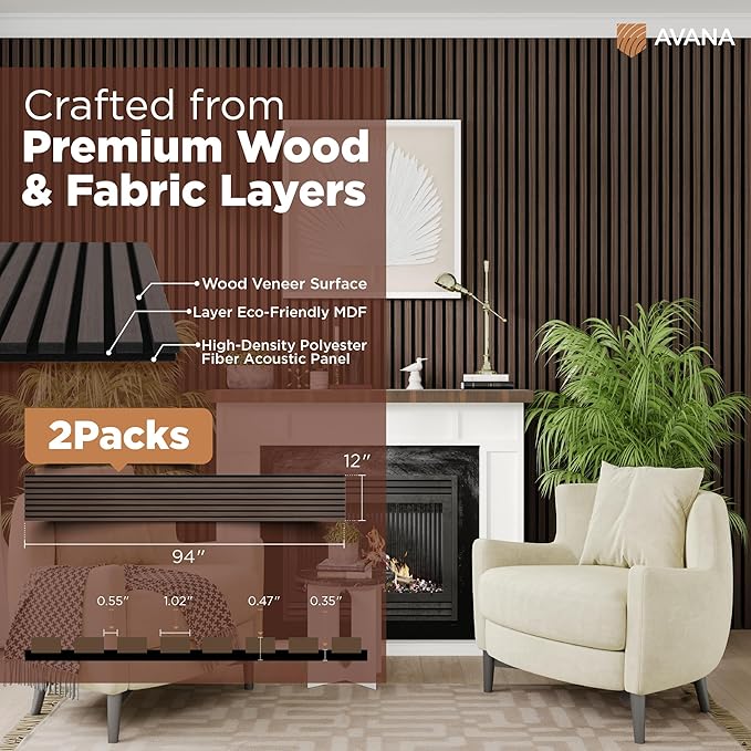 Avana Acoustic Wood Wall Panels – 94.4 x 12.6 Inch Dark Walnut Acoustic Panels - Image 4
