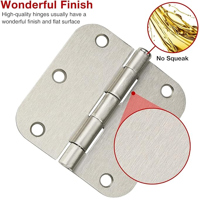 6 Pack Rounded Brushed Nickel Door Hinges 3.5 x 3-1/2" Inch, 5/8" Radius - Image 2