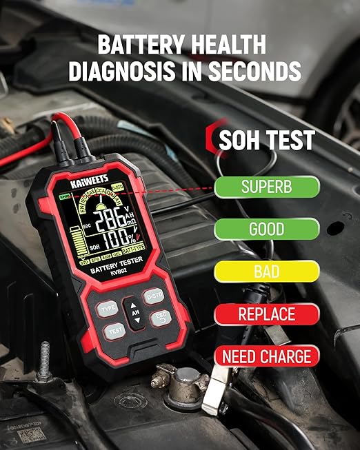 KAIWEETS Car Battery Tester, 12V/24V Automotive Battery Diagnostic Tool - Image 3