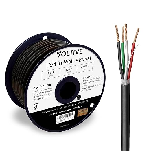 Voltive 16/4 Speaker Wire, in-Wall CL3 & Direct Burial, 100ft by Voltive