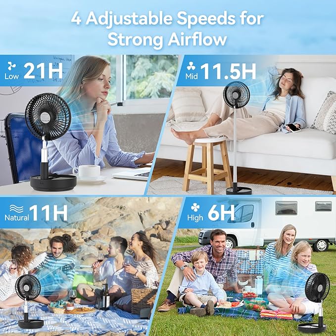 Primelove Portable Oscillating Rechargeable Fan, Battery Operated - Image 5