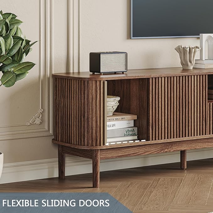 CHUWELL 86.6'' Fluted TV Stand for 75/80/85 Inch TVs, Mid Century Modern - Image 5