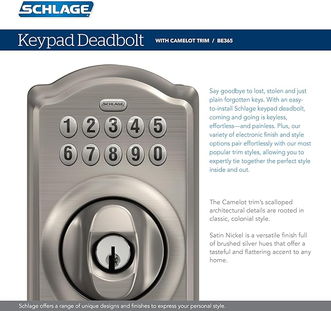SCHLAGE BE365 CAM 622 Keypad Electronic Deadbolt, Matte Black - Image 4