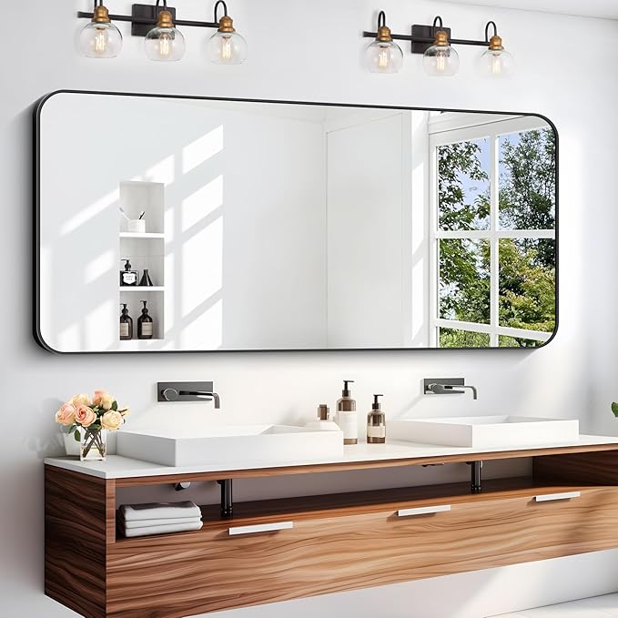 24" x 55"Bathroom Mirror, Matte Black Wall Mirror by DESBING