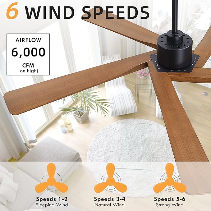 WINGBO 54" ABS DC Ceiling Fan No Light, 5 Blade Wood Grain ABS Ceiling Fan - Image 7