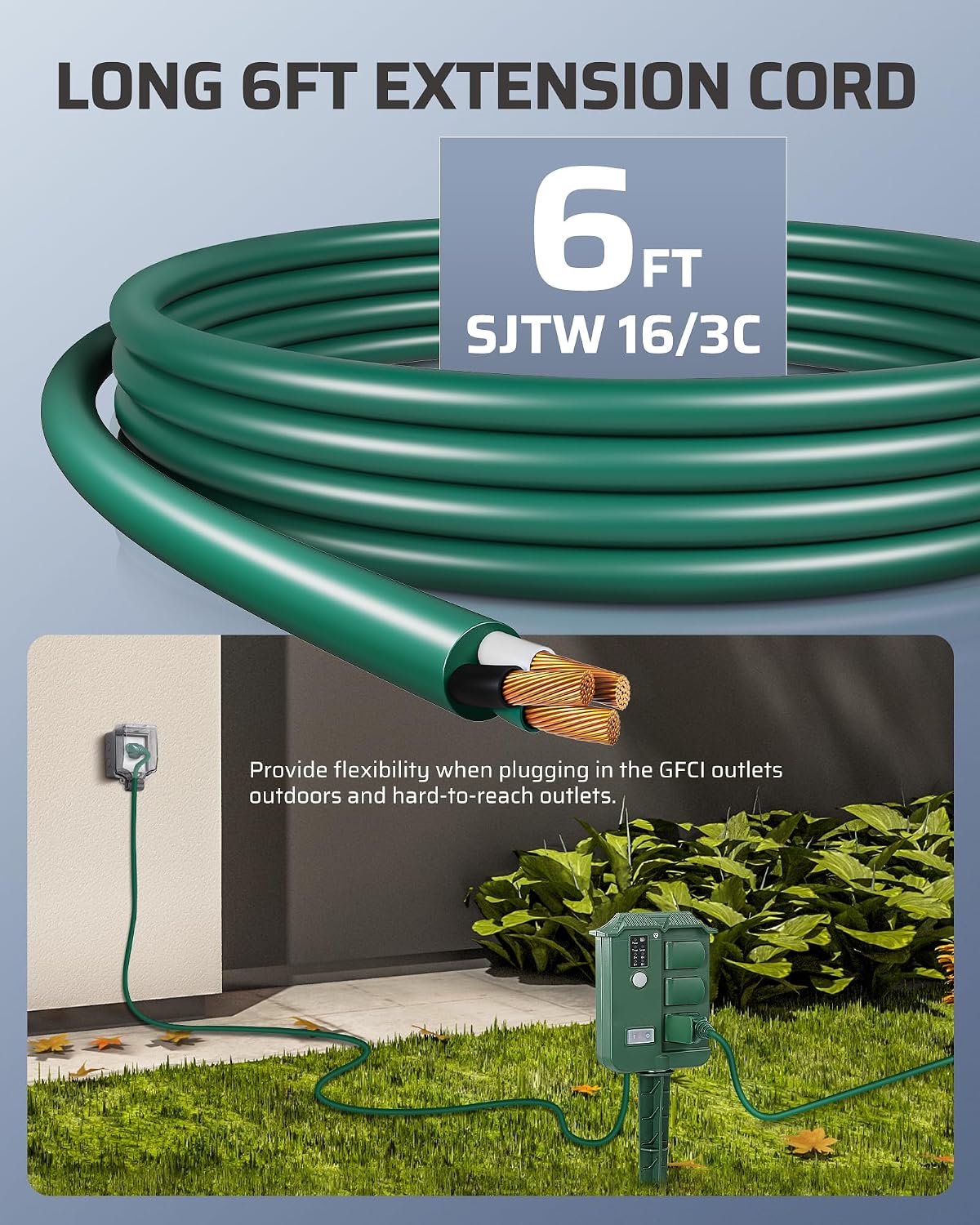 DEWENWILS Outdoor Power Stake Timer with Remote Control, Dusk to Dawn Timer | Waterproof, 6 Grounded Outlets, 6FT Extension Cord, 100FT Wireless Remote Control, Ideal for Lights, Yard, Garden, UL Listed