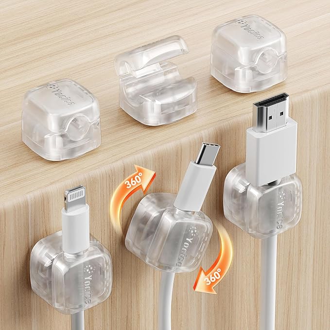 Yocice 6Pack Rotatable Cord Organizer, Spring Cable Clips Desk Cable Management by Yocice