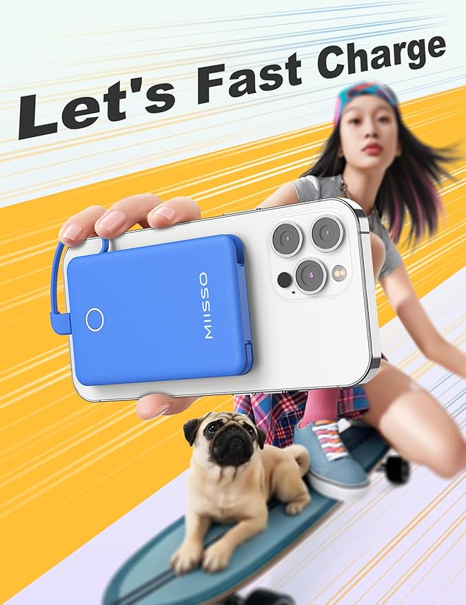 miisso 6000mah Ultra Slim Built in Cables Power Bank, Card Size Built in USB C - Image 7