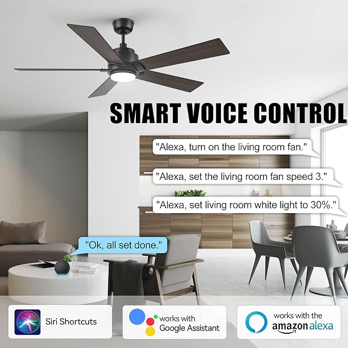 SMAAIR Smart WiFi LED Ceiling Fan, 52inch Plywood Outdoor Smart Ceiling Fan - Image 3