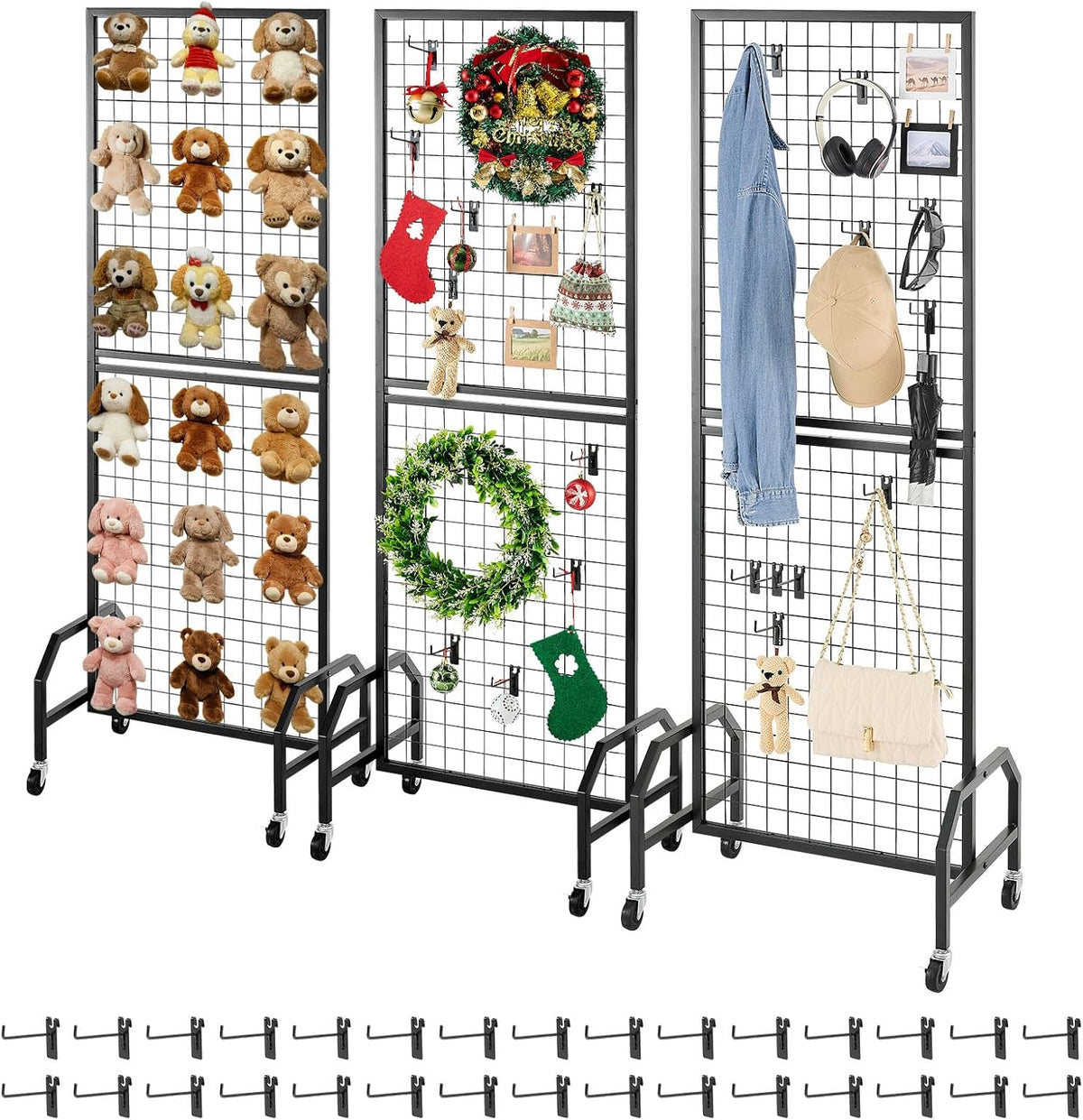 VEVOR 3 Packs Grid Wall Panels, 1.9 x 5.4 ft Wire Grid Panels Display Rack