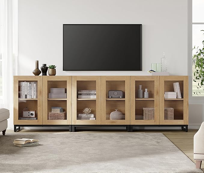 WAMPAT Modern TV Stand with Glass Doors - Image 3
