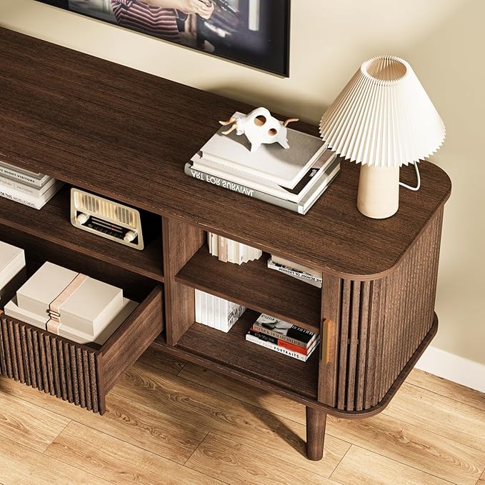 DAMCROP Fluted TV Stand, 55 Inch Mid Century Modern Media Console Table - Image 6