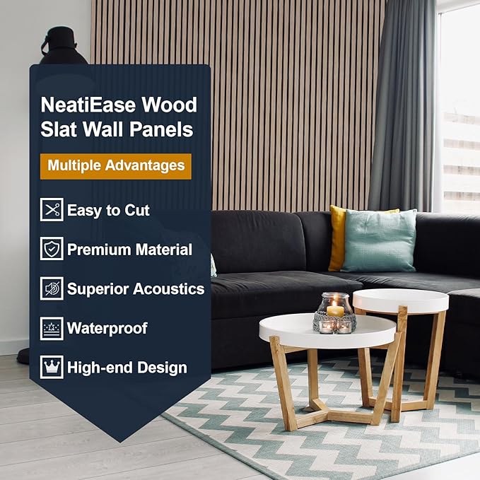 NeatiEase Wood Slat Wall Panels, 4-Piece 96" x 12.6", Soundproof Acoustic Wall - Image 3
