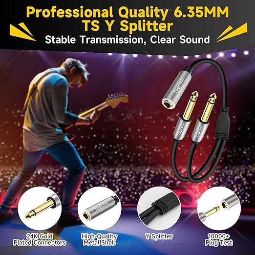 Togconn 1/4 inch TS Mono Splitter Y Adapter, 6.35mm Mono Female to Dual 6.35 mm - Image 2