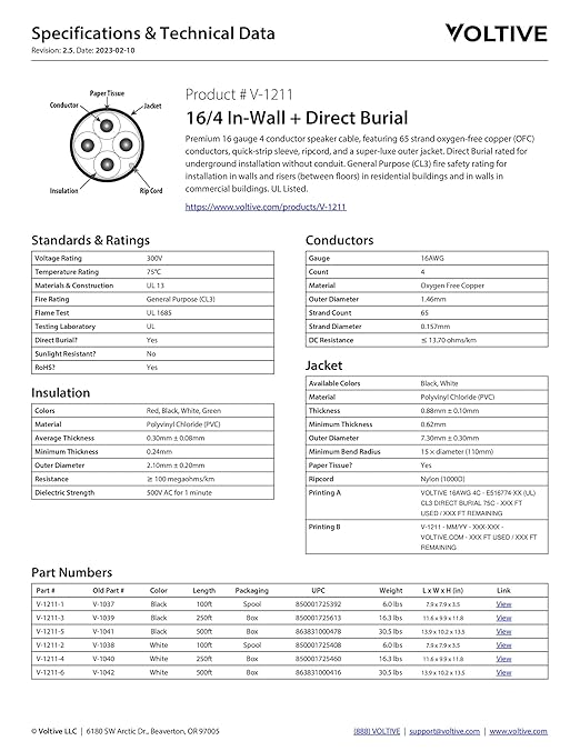 Voltive 16/4 Speaker Wire, in-Wall CL3 & Direct Burial, 100ft - Image 4