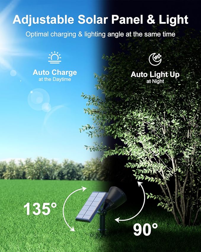 2 Pack Solar Powered Spot Lights Outdoor Waterproof Super Bright LED Yard - Image 7