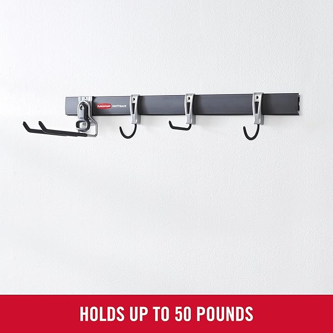 Rubbermaid FastTrack Garage Storage Utility Hooks 5 Piece Black All in One Rail - Image 4