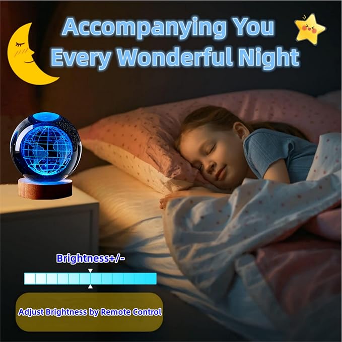 Conalisk 3D Earth Crystal Ball Lamp, 3.15 inch K9 Crystal Ball Night Light - Image 3