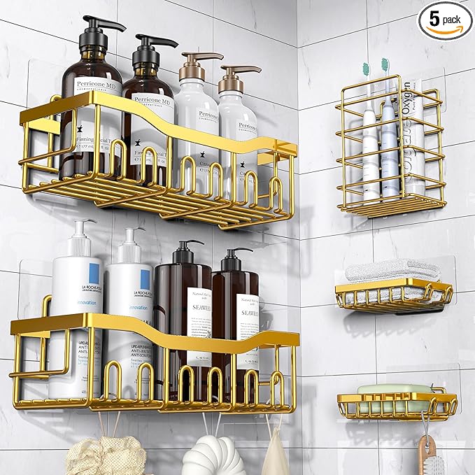 EUDELE 5-Pack Rustproof Stainless Steel Shower Caddy – No Drill Adhesive by EUDELE