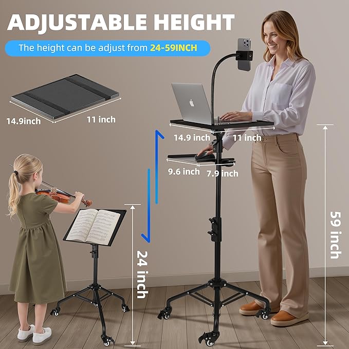 STEADUS Projector Stand Tripod – 24 to 59 Inch Adjustable Height – Dual Shelves - Image 2