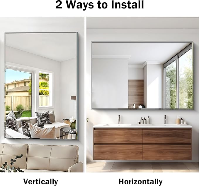 CILIBER 60x40 Large Beveled Mirror, Frameless Beveled Bathroom Mirrors - Image 7