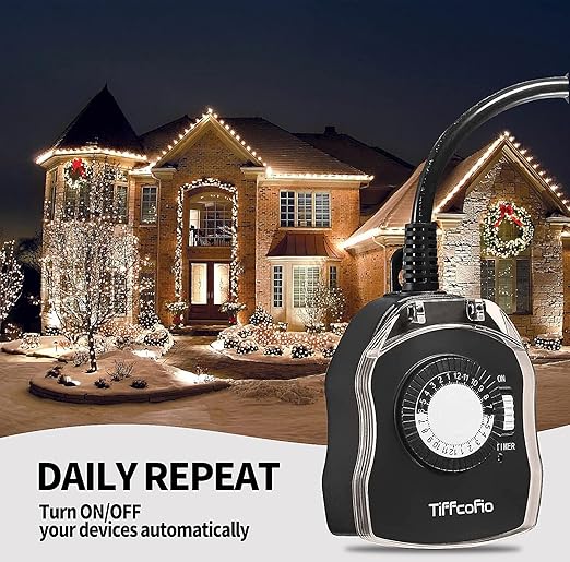 TiFFCOFiO Outdoor Timer Outlet for Lights, 24 Hour Mechanical, Outdoor Light - Image 5