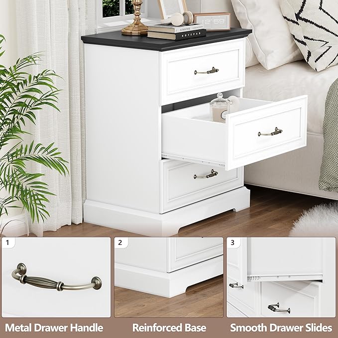 Nightstand Set of 2, Rustic Farmhouse Wood Small Dresser, Bedside Table - Image 4