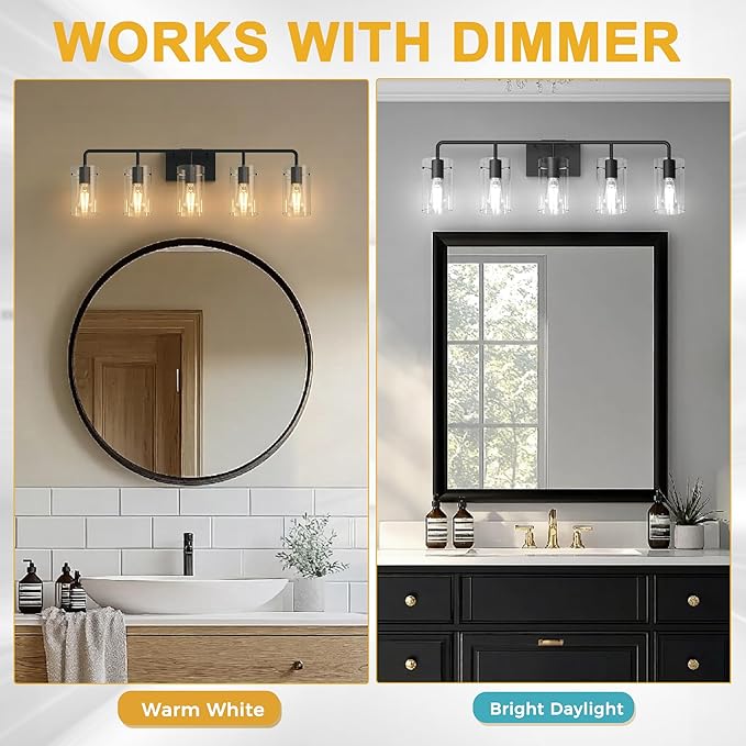 L LOHAS LED 5-Light Bathroom Light Fixtures, 33.85" Black Bathroom Vanity Light - Image 7