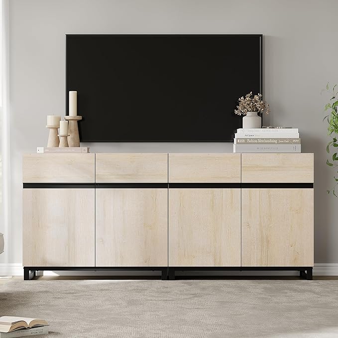 Wampat Modern TV Stand for 70 inch TVs, 2 in 1 Entertainment Center Console - Image 3