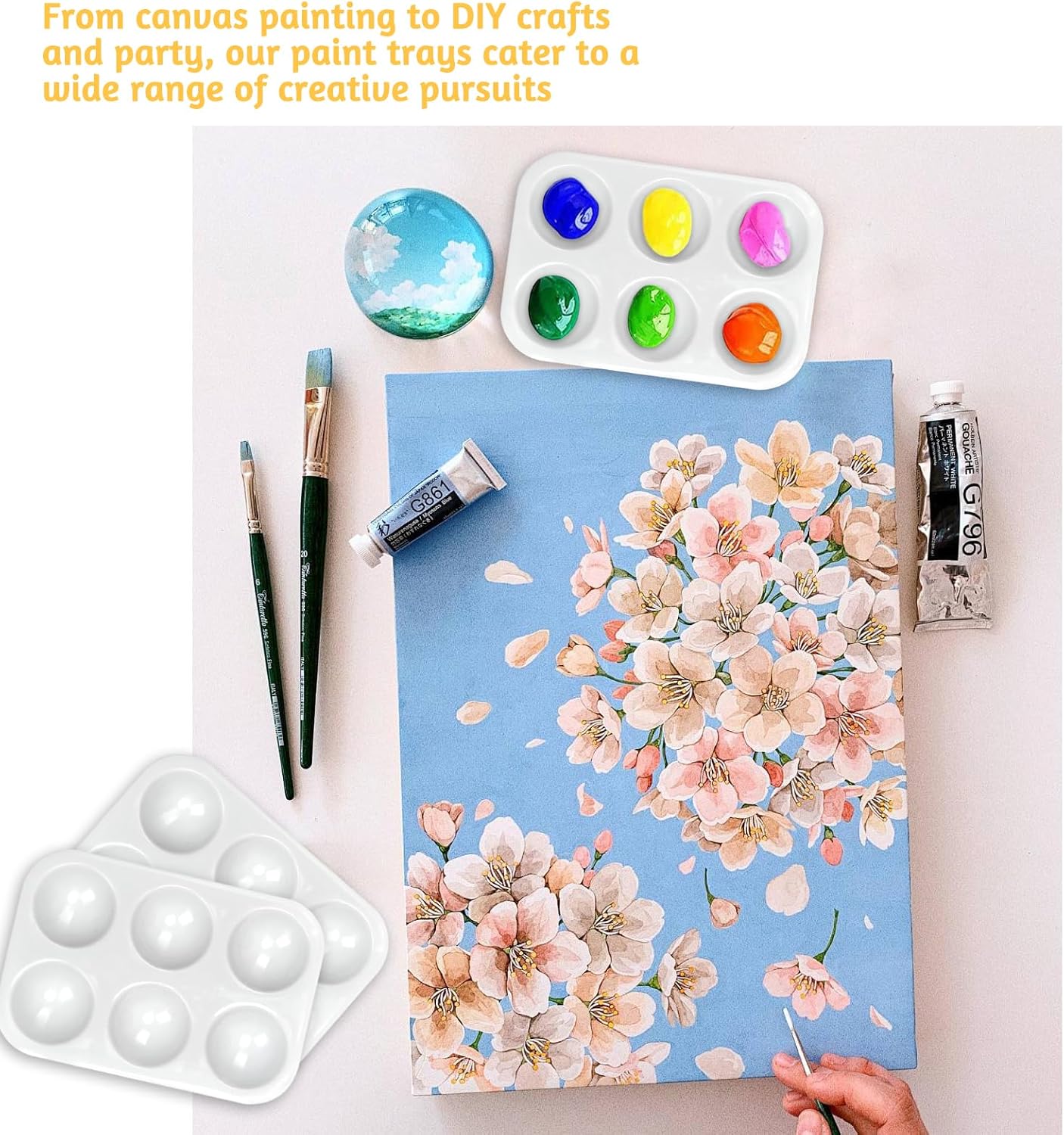 Paint Tray Palettes Plastic Paint Pallets for Kids or Students Watercolor Palette Painting Tray for Painting Party, DIY Craft and Art Painting (50)