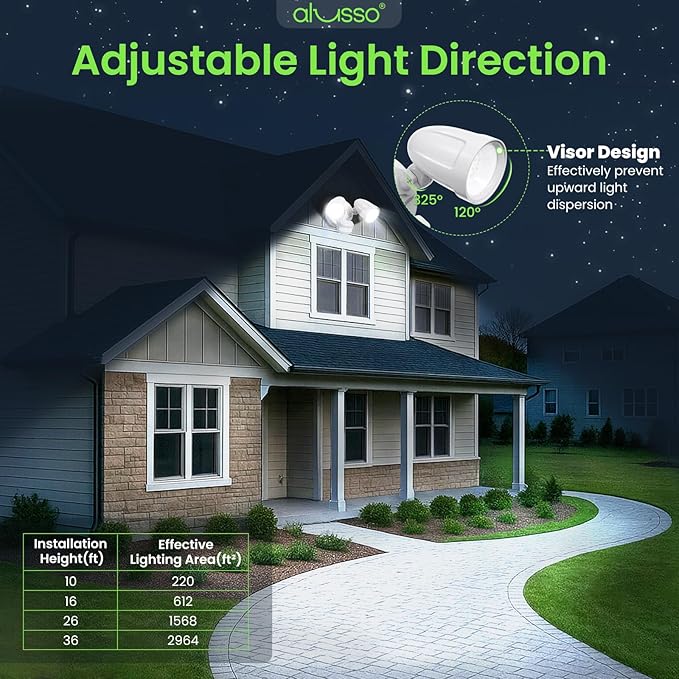 ALUSSO Motion Sensor Outdoor Lights Metal Heads, 30W Flood Lights Outdoor 3600LM - Image 8