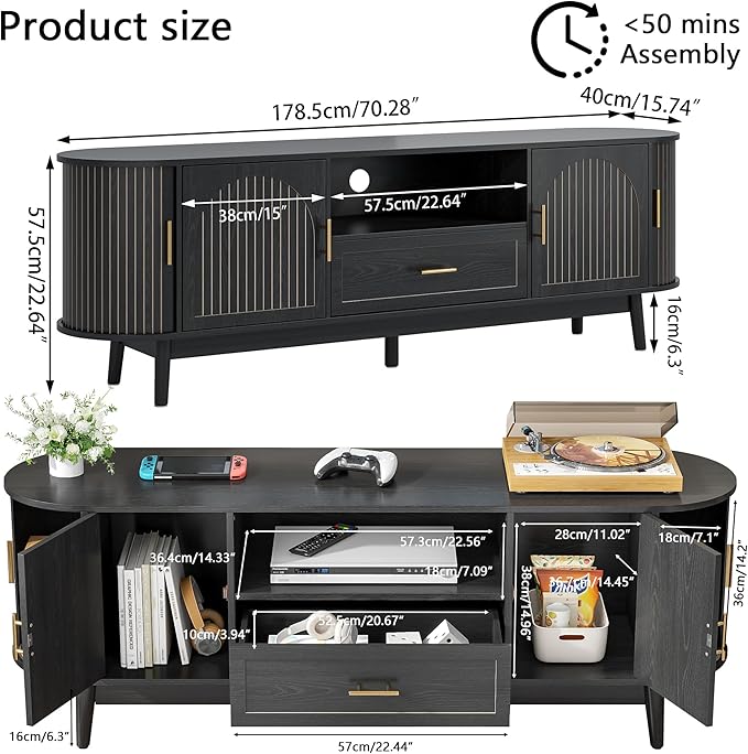 70" Fluted TV Stand for Tvs up to 80", Mid-Century Modern Entertainment Center - Image 2