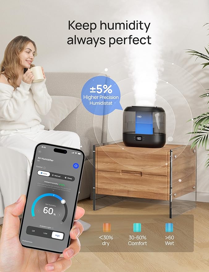 DREO Smart Humidifiers for Bedroom, Top Fill 4L Supersized Humidifier Large Room - Image 3