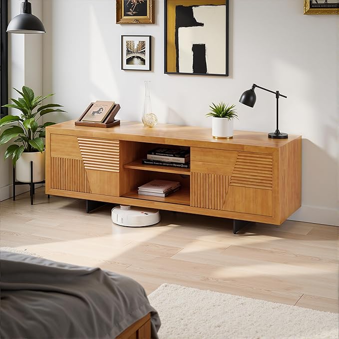 Bme Trapeze TV Stand for Living Room – Wooden Media Console - Image 6