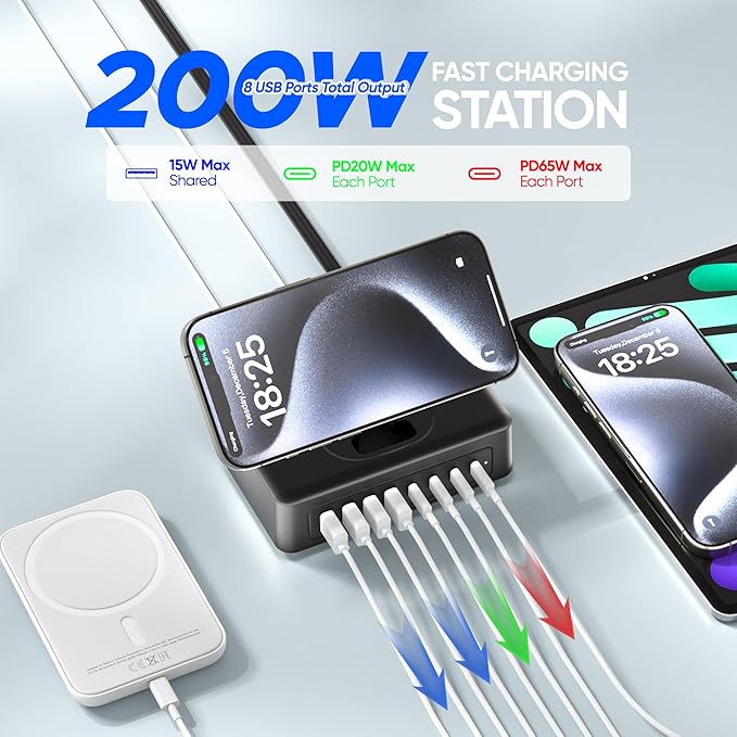 11-in-1 Charging Station USB-C Power Strip, 200W USB C Charger Block, 2AC - Image 4