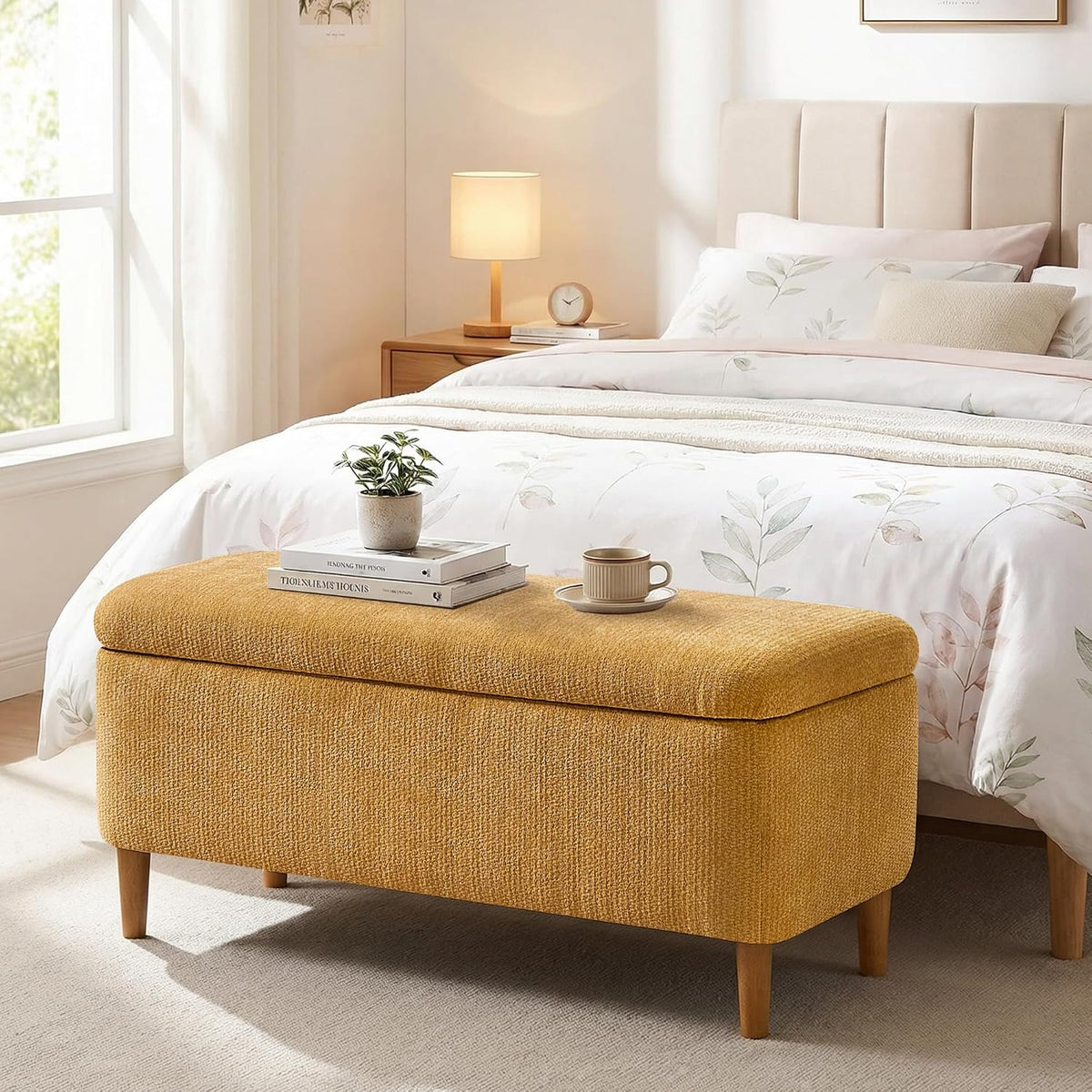 39.4" ottoman with storage upholstered storage bench for shown in use