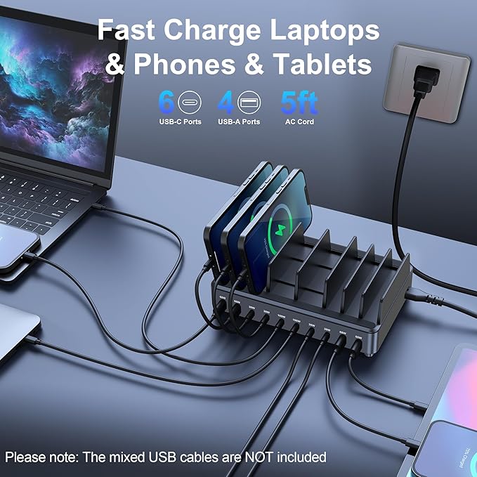 chipofy 500W Charging Station for Multiple Devices, 10-Port Multi USB C Fast - Image 5
