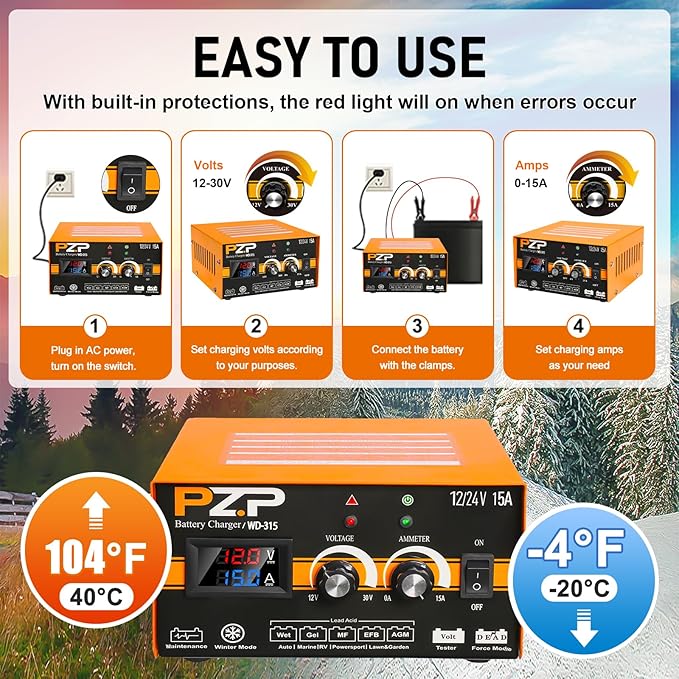 12V 24V Manual Battery Charger Maintainer, 0 to 15A Arbitrarily Adjustable Car - Image 6