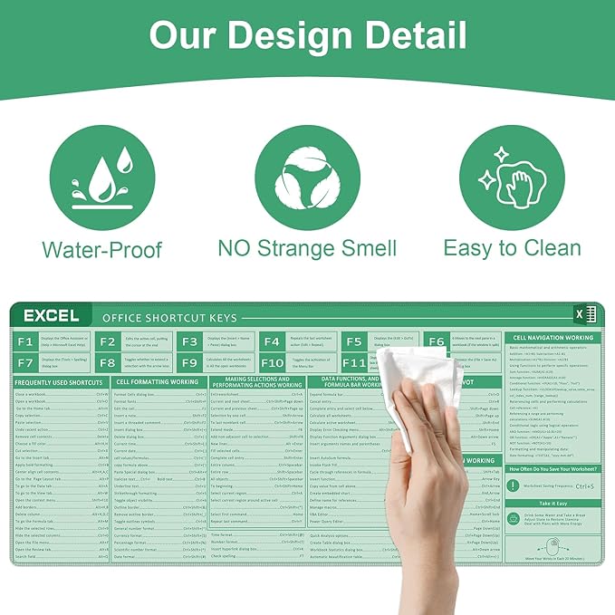 Baziabbo Office Desk Mat, Excel Cheat Sheet Keyboard Mat, Excel Shortcut Desk - Image 3