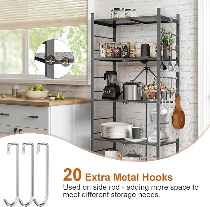 Himix Storage Shelves with 20 Hooks, 5-Tier Foldable Shelves - Image 3