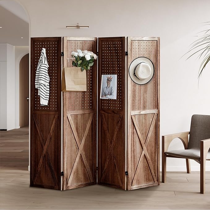 ALeesing 4 Panel Pegboard Wood Room Divider, 5.6Ft Pegboard Display Folding - Image 7