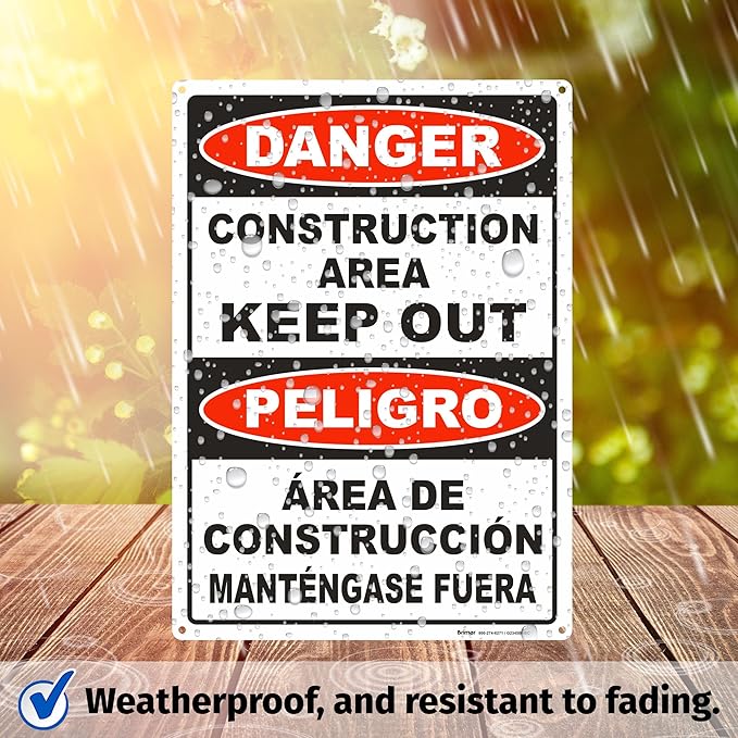 Brimar - 10" x 14" - Bilingual Danger Construction Area Keep Out Sign - .055″ - Image 5