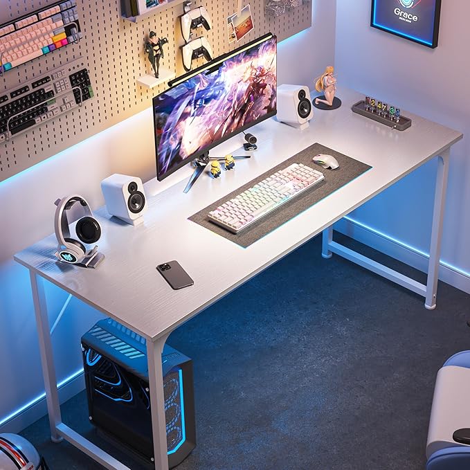 Huuger Computer Desk, 55 Inch Home Office Desk, Gaming Writing Work from Home - Image 4