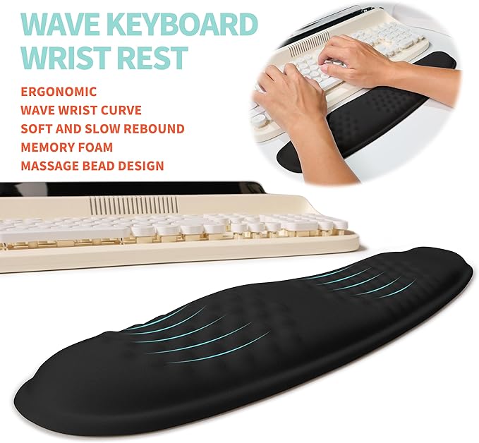 KUOSGM 2-in-1 Ergonomic Set, Wave Rise Keyboard Wrist Rest and Massage Bulge - Image 2
