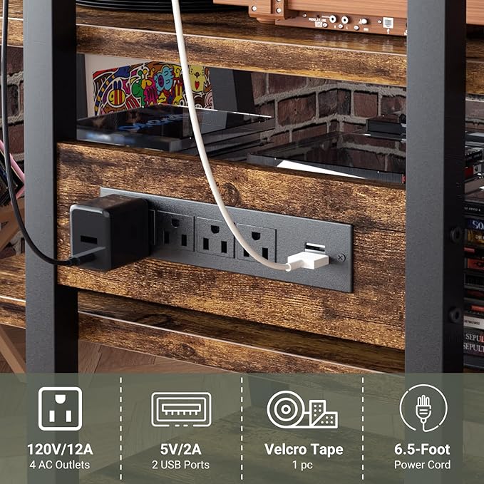 Besiost AV Media Stand with Outlets, Media Console with LED Lights, Stereo - Image 7